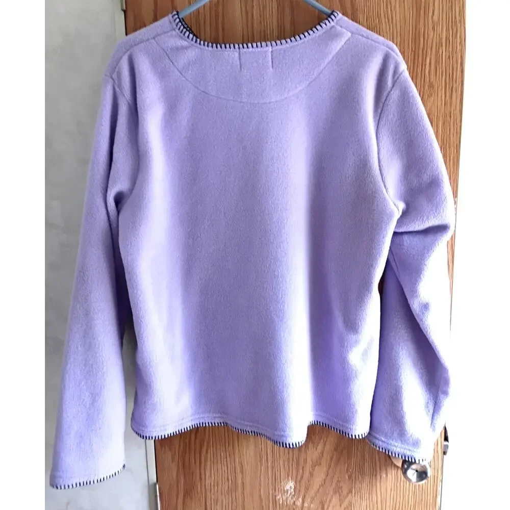 Vintage Snowman Fleece Cardigan M Lilac Purple Embroidered Christmas Cozycore